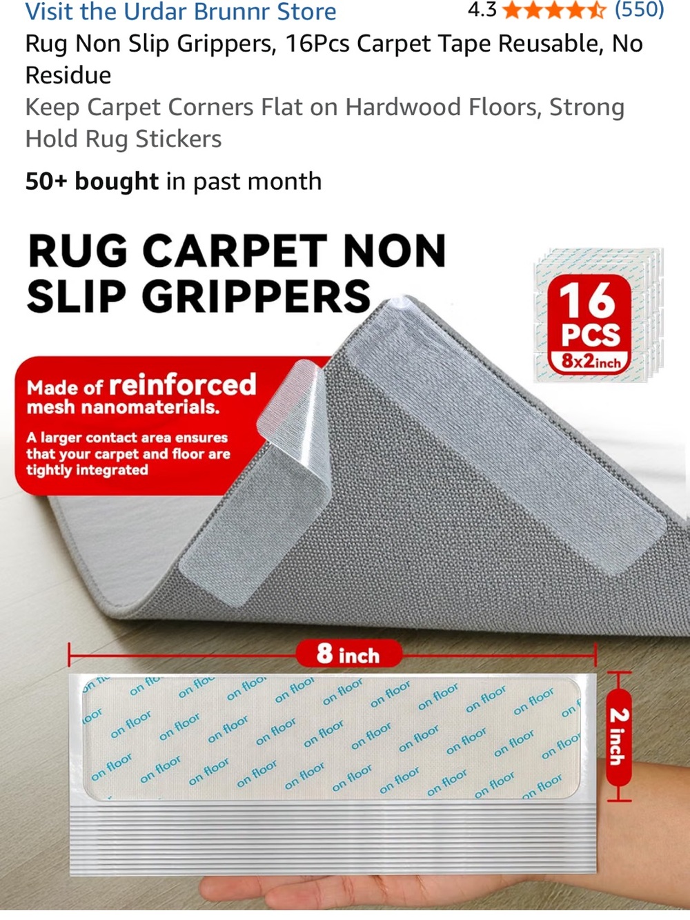 Rug Carpet Non Slip Grippers - 16PCS (Gray)